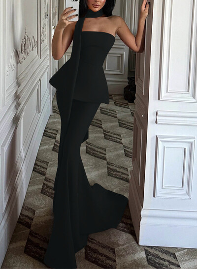 Trumpet/Mermaid Strapless Sleeveless Court Train Elastic Satin Evening Dresses With Sweeping Side Drape