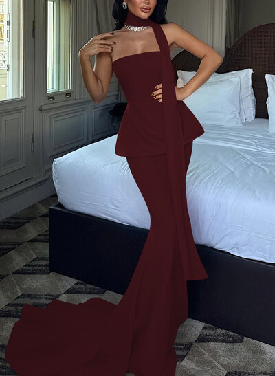 Trumpet/Mermaid Strapless Sleeveless Court Train Elastic Satin Evening Dresses With Sweeping Side Drape