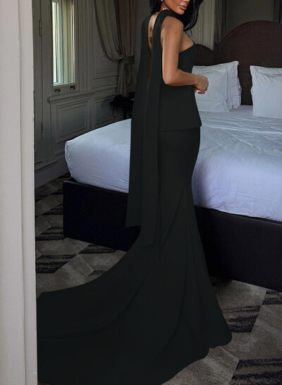 Trumpet/Mermaid Strapless Sleeveless Court Train Elastic Satin Evening Dresses With Sweeping Side Drape