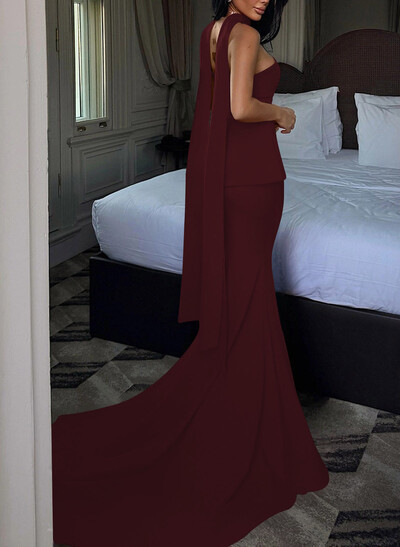 Trumpet/Mermaid Strapless Sleeveless Court Train Elastic Satin Evening Dresses With Sweeping Side Drape