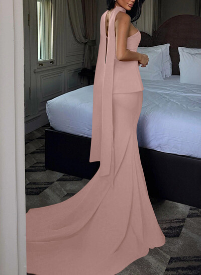 Trumpet/Mermaid Strapless Sleeveless Court Train Elastic Satin Evening Dresses With Sweeping Side Drape