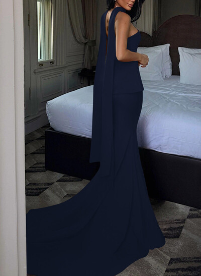 Trumpet/Mermaid Strapless Sleeveless Court Train Elastic Satin Evening Dresses With Sweeping Side Drape