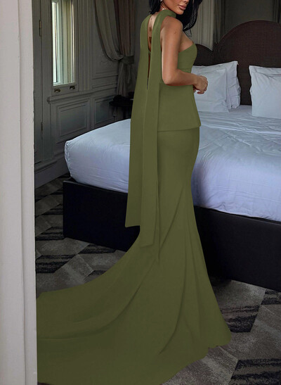 Trumpet/Mermaid Strapless Sleeveless Court Train Elastic Satin Evening Dresses With Sweeping Side Drape