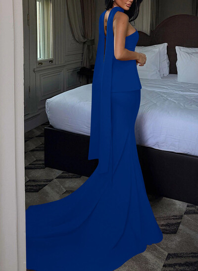 Trumpet/Mermaid Strapless Sleeveless Court Train Elastic Satin Evening Dresses With Sweeping Side Drape
