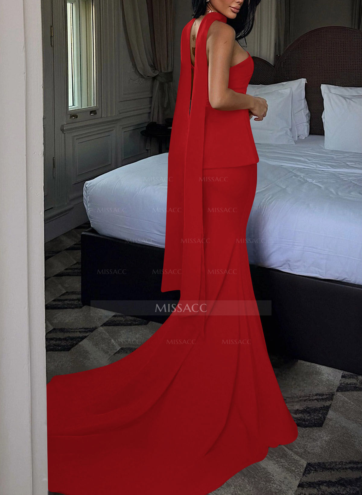 Trumpet/Mermaid Strapless Sleeveless Court Train Elastic Satin Evening Dresses With Sweeping Side Drape