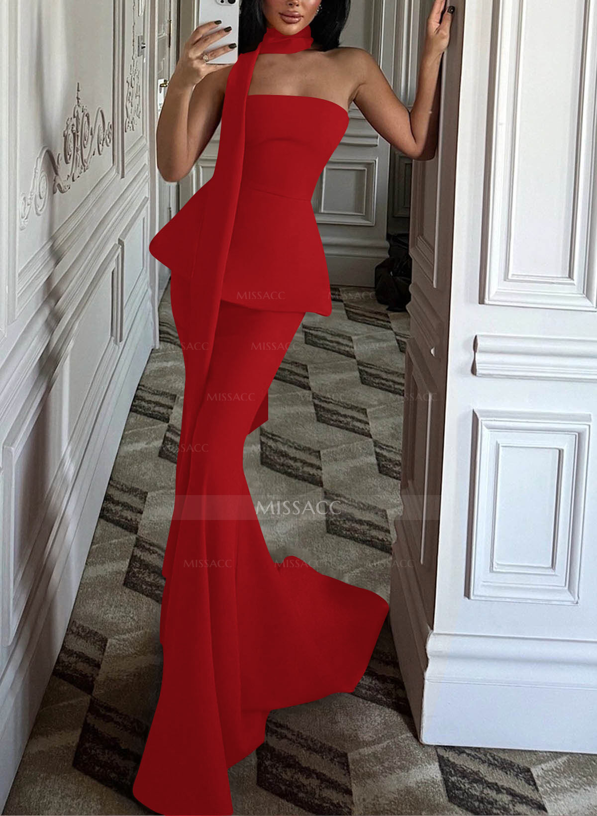 Trumpet/Mermaid Strapless Sleeveless Court Train Elastic Satin Evening Dresses With Sweeping Side Drape