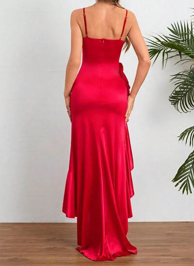 Trumpet/Mermaid Square Neckline Sweep Train Charmeuse Evening Dresses With Cascading Ruffles/High Split