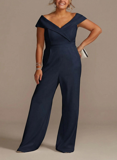 Jumpsuit/Pantsuit V-Neck Sleeveless Floor-Length Elastic Satin Mother Of The Bride Dresses