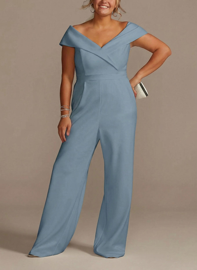 Jumpsuit/Pantsuit V-Neck Sleeveless Floor-Length Elastic Satin Mother Of The Bride Dresses