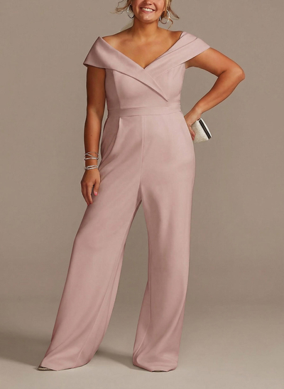 Jumpsuit/Pantsuit V-Neck Sleeveless Floor-Length Elastic Satin Mother Of The Bride Dresses