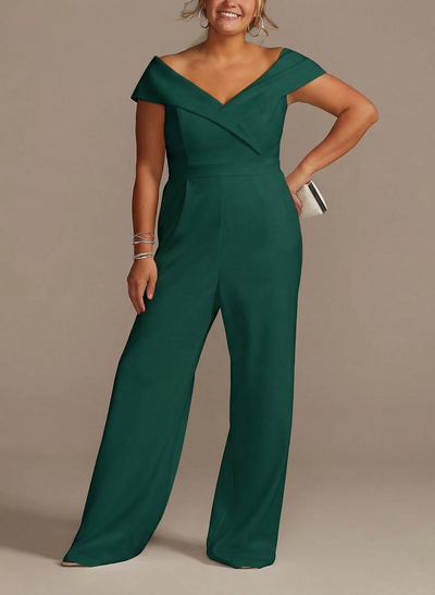 Jumpsuit/Pantsuit V-Neck Sleeveless Floor-Length Elastic Satin Mother Of The Bride Dresses