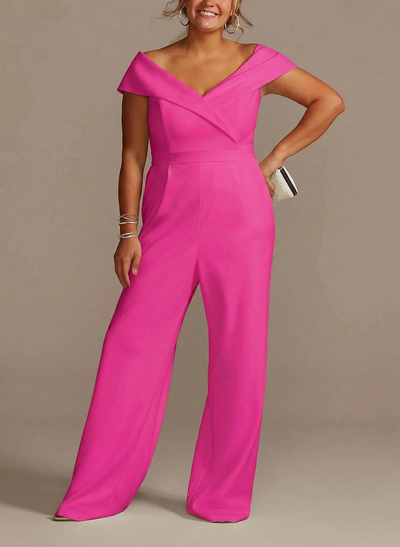 Jumpsuit/Pantsuit V-Neck Sleeveless Floor-Length Elastic Satin Mother Of The Bride Dresses