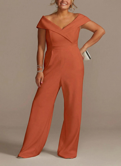 Jumpsuit/Pantsuit V-Neck Sleeveless Floor-Length Elastic Satin Mother Of The Bride Dresses