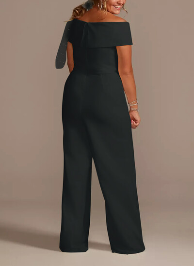 Jumpsuit/Pantsuit V-Neck Sleeveless Floor-Length Elastic Satin Evening Dresses