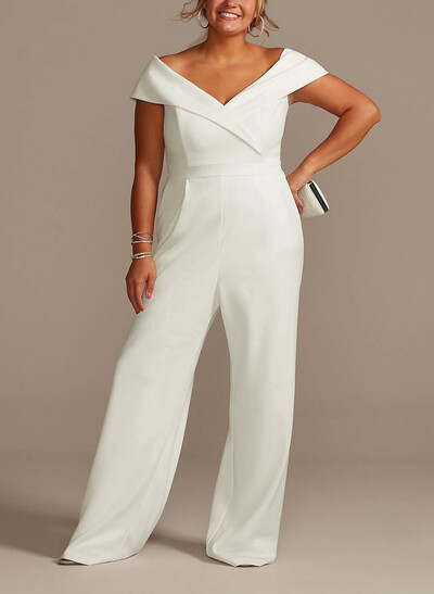 Jumpsuit/Pantsuit V-Neck Sleeveless Floor-Length Elastic Satin Evening Dresses