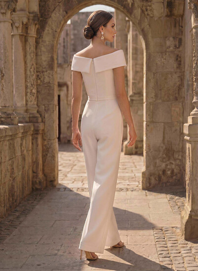 Jumpsuit/Pantsuit V-Neck Sleeveless Floor-Length Elastic Satin Evening Dresses