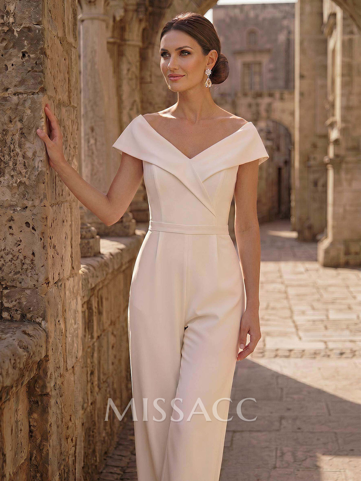 Jumpsuit/Pantsuit V-Neck Sleeveless Floor-Length Elastic Satin Evening Dresses Jumpsuit/Pantsuit V-Neck Sleeveless Floor-Length Elastic Satin Evening Dresses