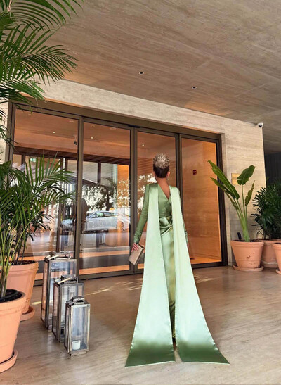 Sheath/Column Cowl Neck Long Sleeves Detachable Satin/Elastic Satin Evening Dresses With Sweeping Side Drape