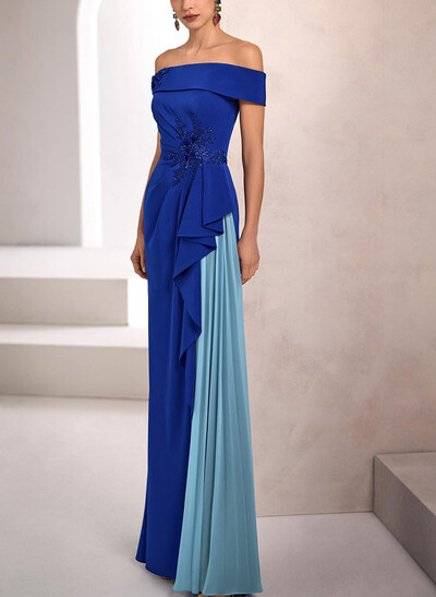Sheath/Column Off-The-Shoulder Sleeveless Floor-Length Elastic Satin Evening Dresses With Beading/Lace/Flower(s)