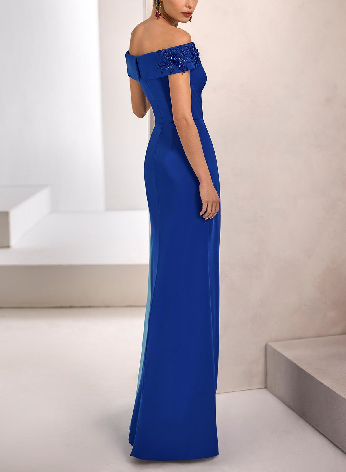 Sheath/Column Off-The-Shoulder Sleeveless Floor-Length Elastic Satin Evening Dresses With Beading/Lace/Flower(s)