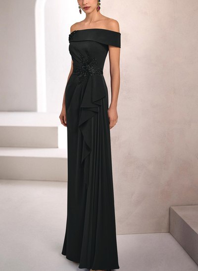 Sheath/Column Off-The-Shoulder Sleeveless Floor-Length Elastic Satin Evening Dresses With Beading/Lace/Flower(s)