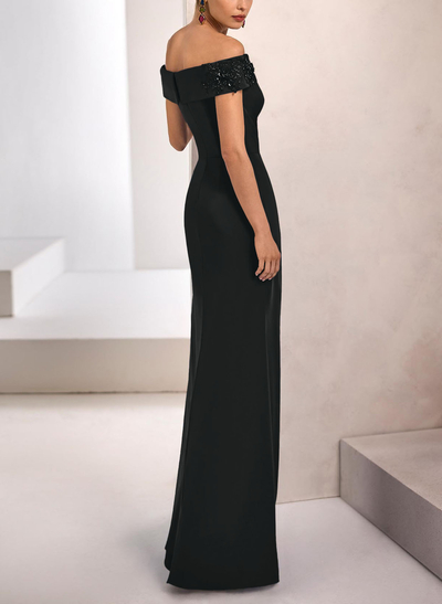 Sheath/Column Off-The-Shoulder Sleeveless Floor-Length Elastic Satin Evening Dresses With Beading/Lace/Flower(s)