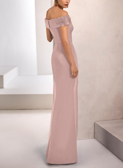 Sheath/Column Off-The-Shoulder Sleeveless Floor-Length Elastic Satin Evening Dresses With Beading/Lace/Flower(s)