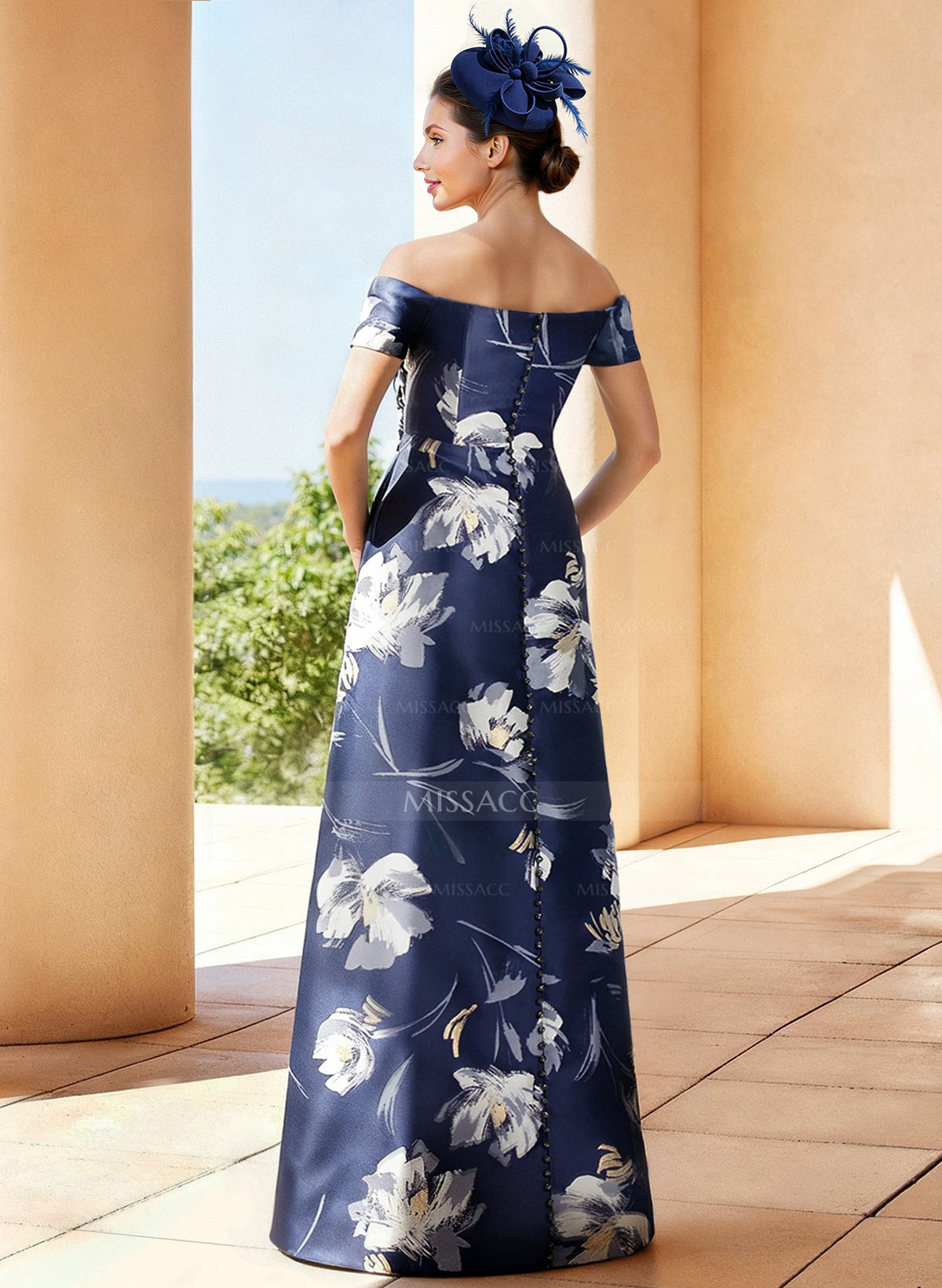 A-Line Off-The-Shoulder Short Sleeves Floor-Length Twill Satin Evening Dresses With Ruffle