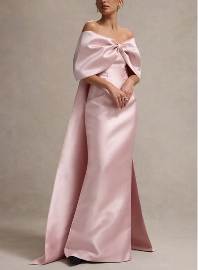 Sheath/Column Off-The-Shoulder Sleeveless Floor-Length Satin Evening Dresses With Bow(s)