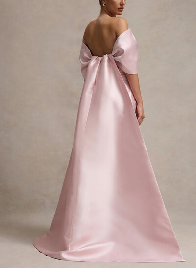 Sheath/Column Off-The-Shoulder Sleeveless Floor-Length Satin Evening Dresses With Bow(s)