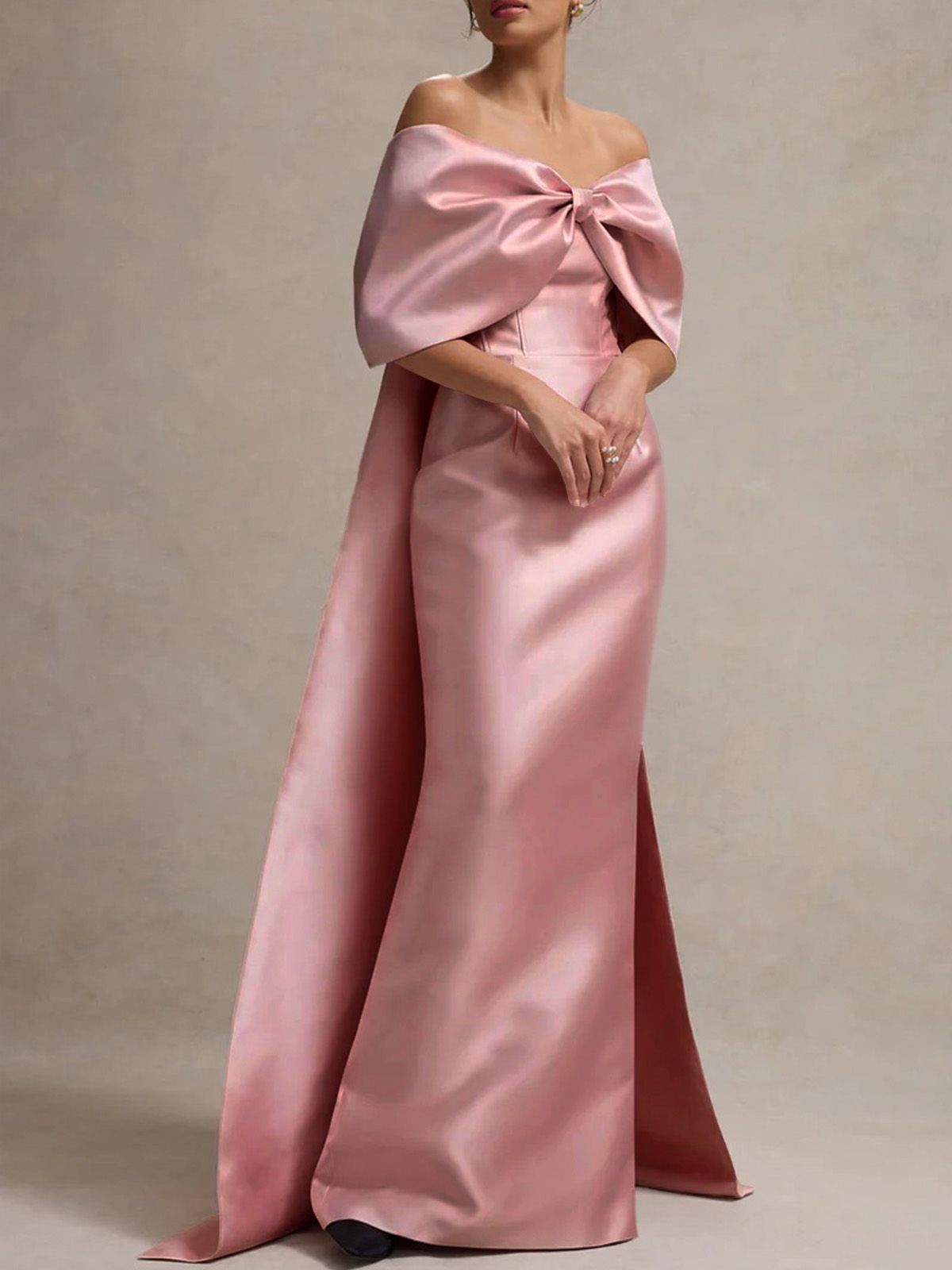 Sheath/Column Off-The-Shoulder Sleeveless Floor-Length Satin Evening Dresses With Bow(s)