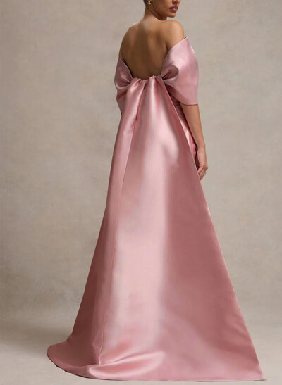 Sheath/Column Off-The-Shoulder Sleeveless Floor-Length Satin Evening Dresses With Bow(s)