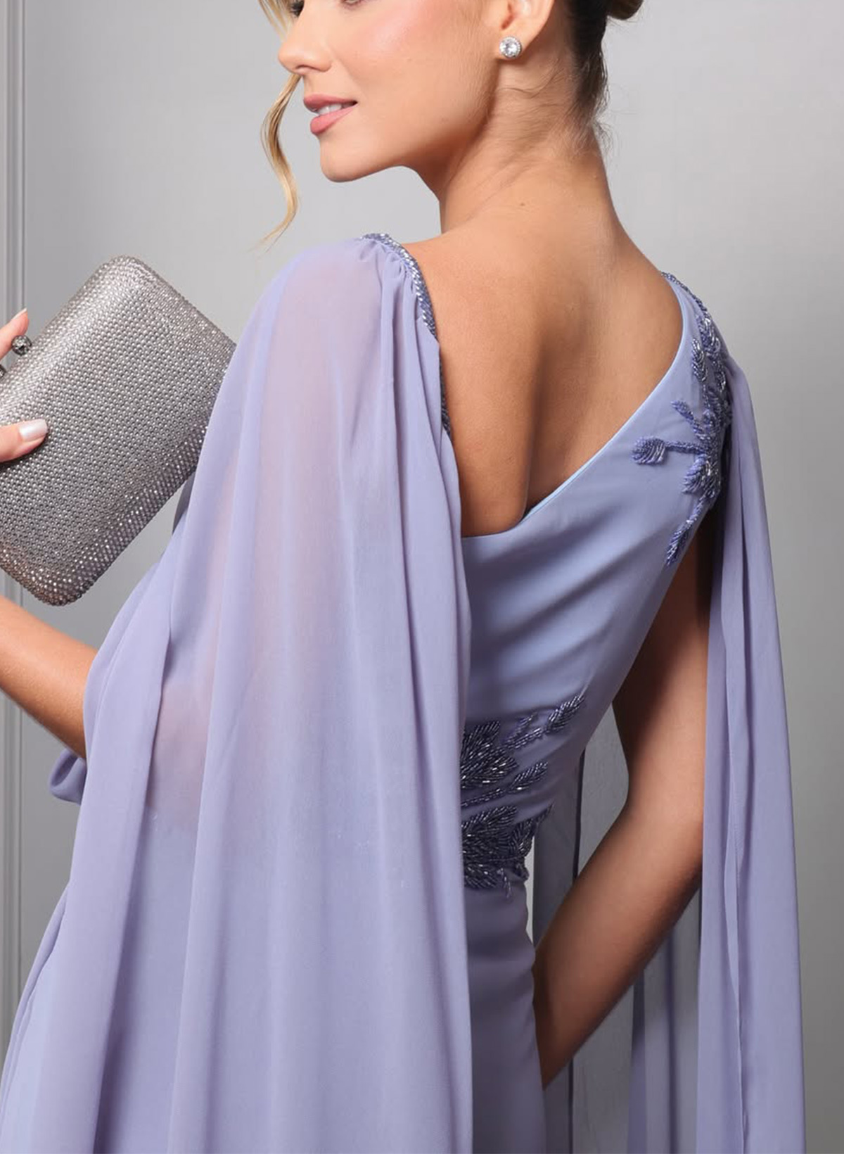 Sheath/Column Asymmetrical Cape Sleeves Floor-Length Chiffon Evening Dresses