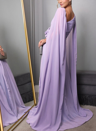 Sheath/Column Asymmetrical Cape Sleeves Floor-Length Chiffon Evening Dresses