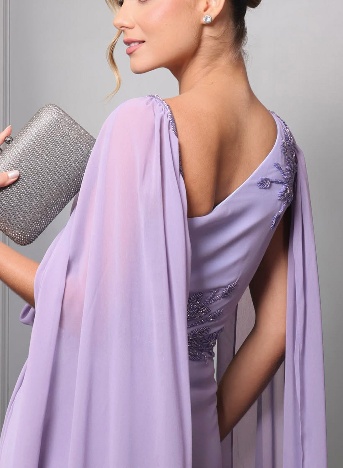 Sheath/Column Asymmetrical Cape Sleeves Floor-Length Chiffon Evening Dresses