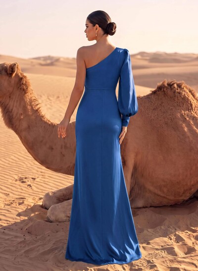 Column One-Shoulder Maxi Acetate Satin Formal Dress With High Split