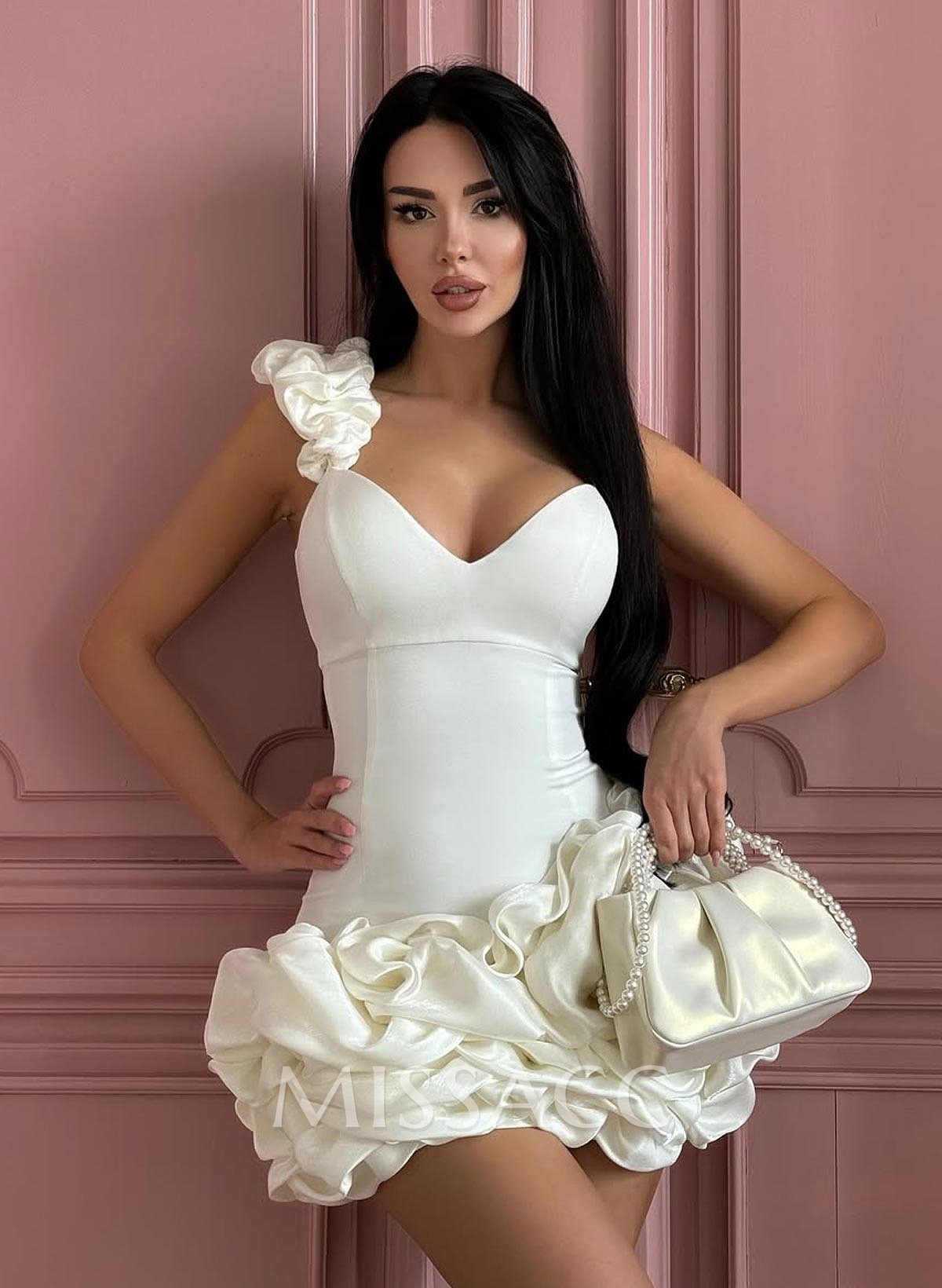 Elegant Flower(s) Spaghetti Straps V-Neck Short/Mini Elastic Satin Evening Dresses