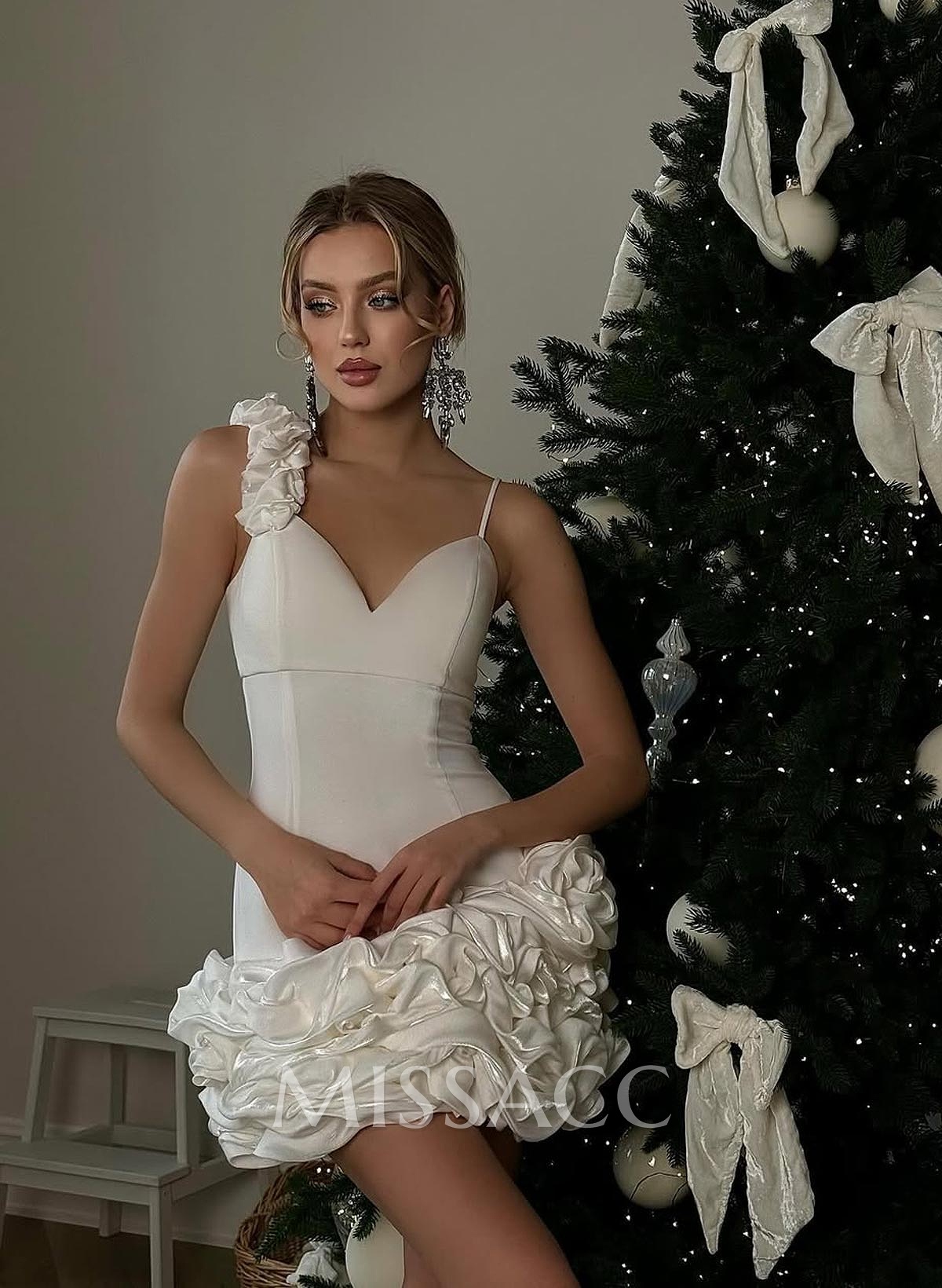 Elegant Flower(s) Spaghetti Straps V-Neck Short/Mini Elastic Satin Evening Dresses