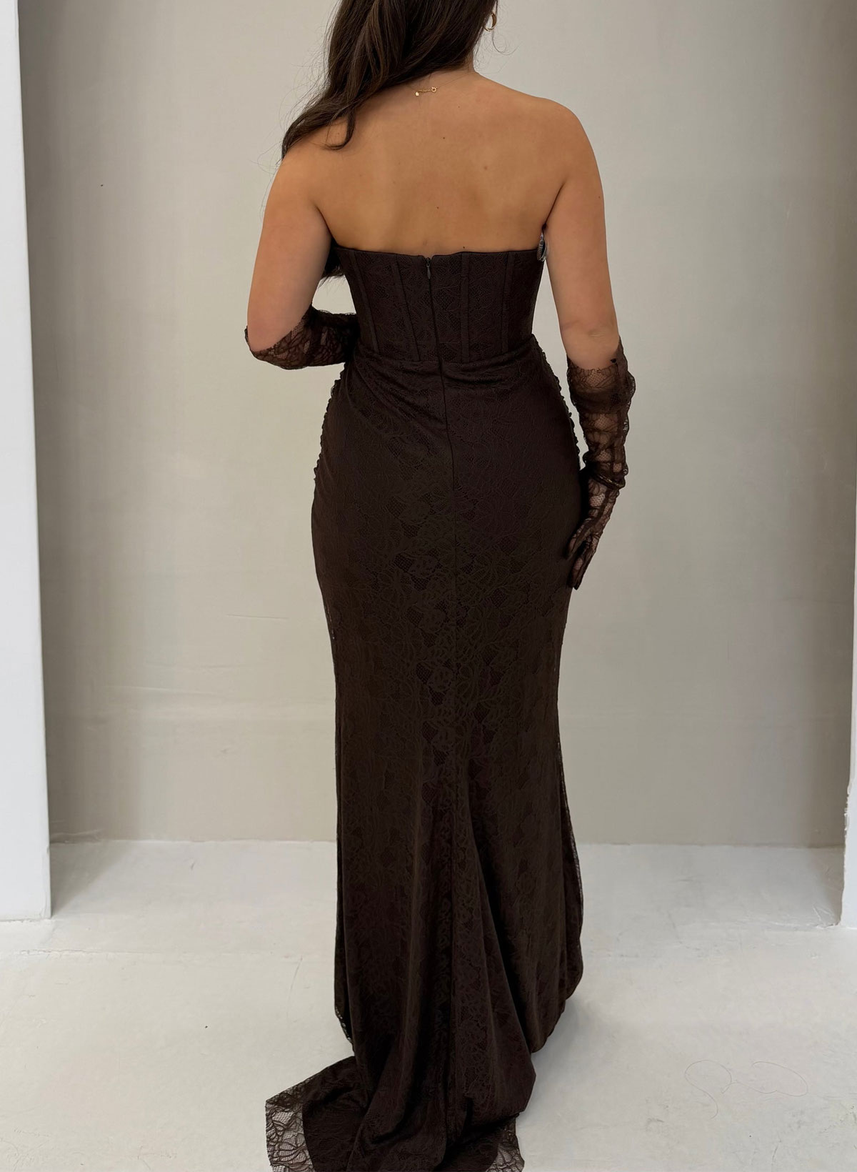 Strapless Sleeveless Trumpet/Mermaid Sweep Train Lace/Elastic Satin Evening Dresses With Beading