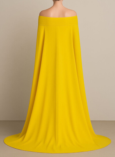 A-Line Off-The-Shoulder Cape Sleeves Floor-Length Chiffon Evening Dresses With Pleated