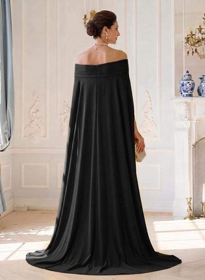 A-Line Off-The-Shoulder Cape Sleeves Floor-Length Chiffon Evening Dresses With Pleated