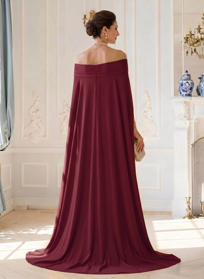 A-Line Off-The-Shoulder Cape Sleeves Floor-Length Chiffon Evening Dresses With Pleated