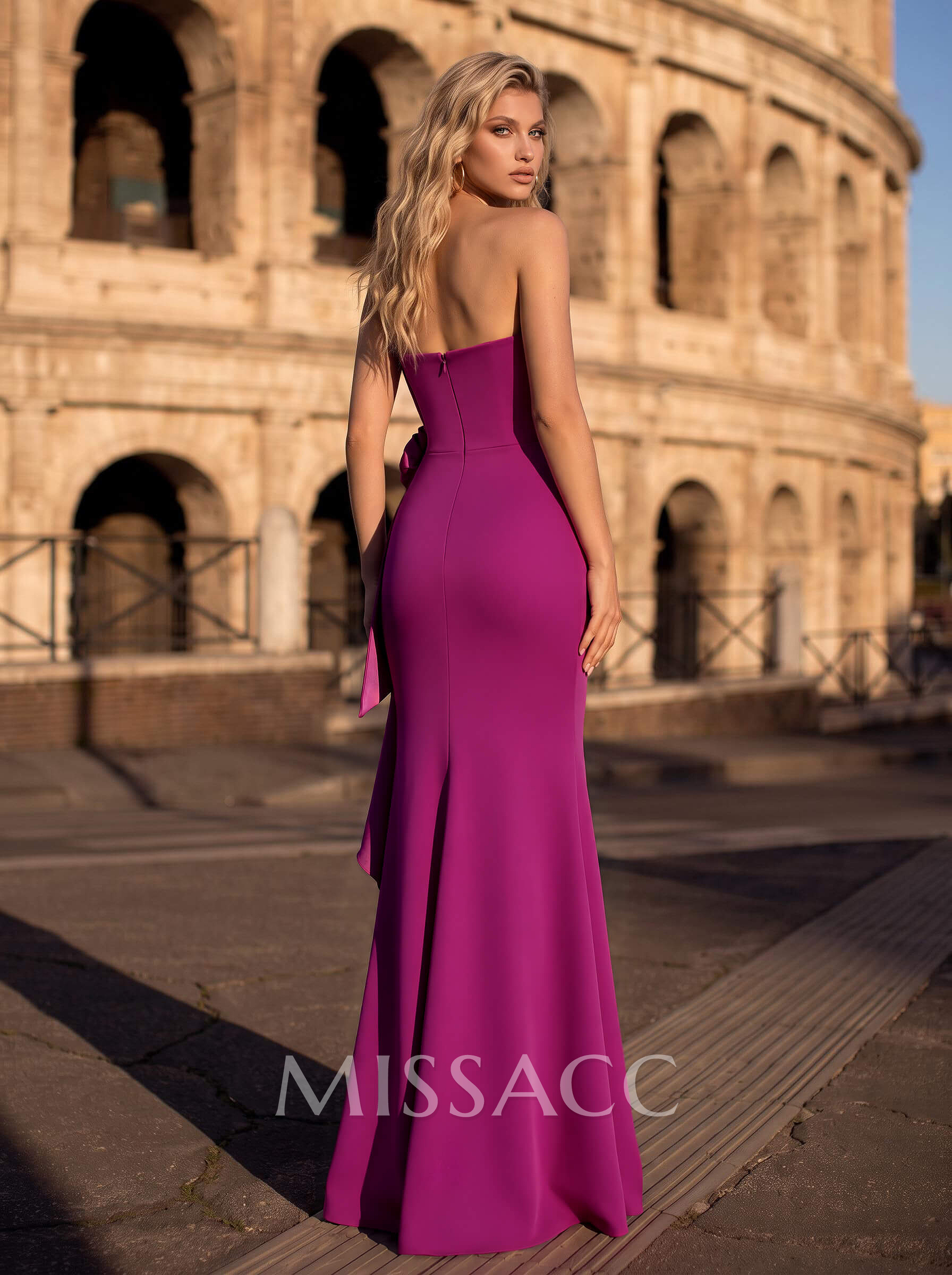 Sheath Column Off-The-Shoulder Sleeveless Floor-Length Elastic Satin Evening Dresses With Flower Sweeping Side Drape