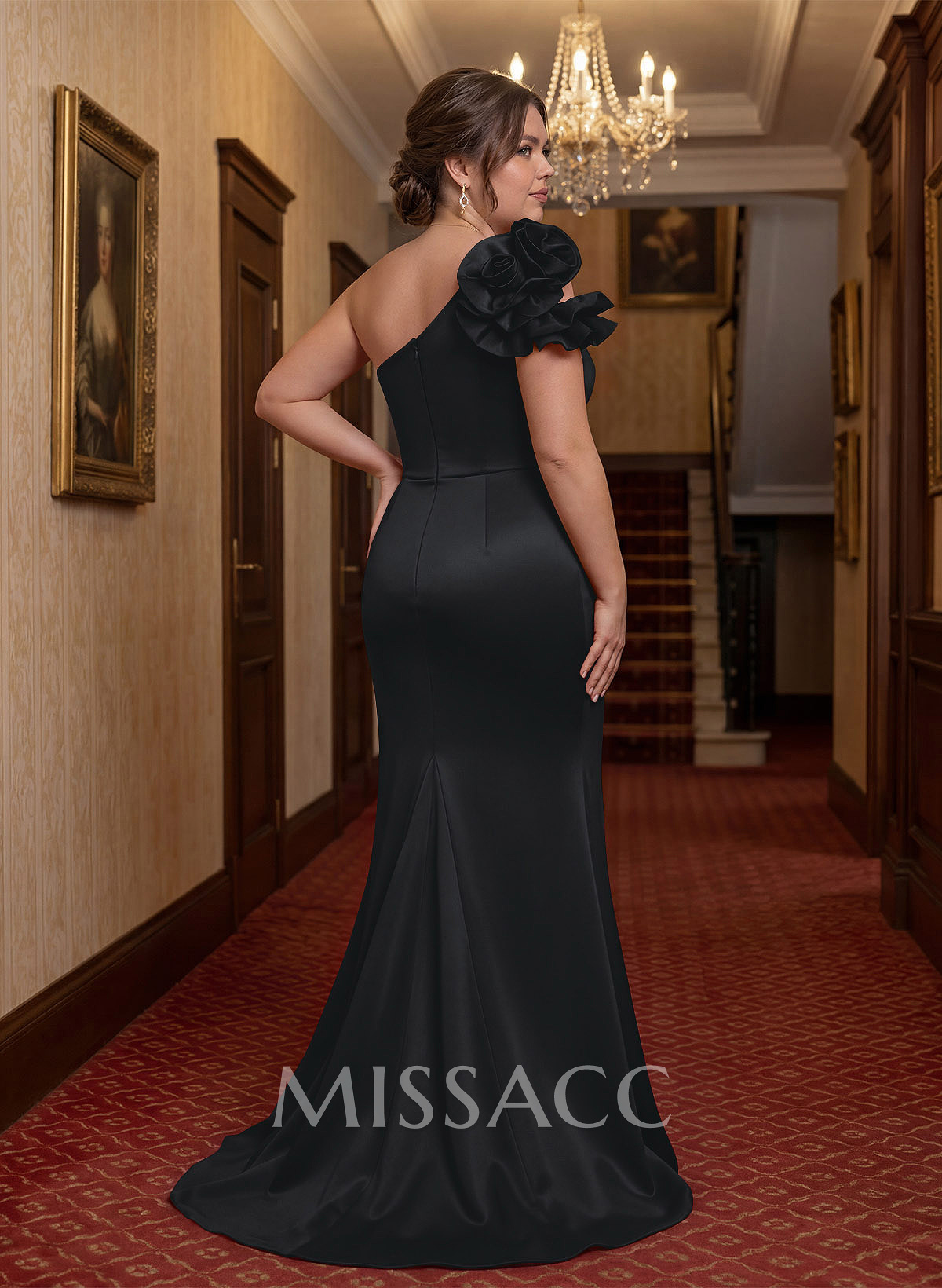 Trumpet/Mermaid One-Shoulder Sleeveless Sweep Train Satin Evening Dresses With Flower(s)