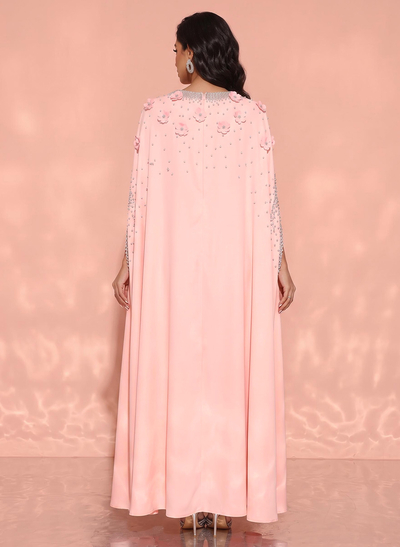 Scoop Neck Cape Sleeves Ankle-Length Elastic Satin Evening Dresses With Beading/Sequins/Appliques Lace