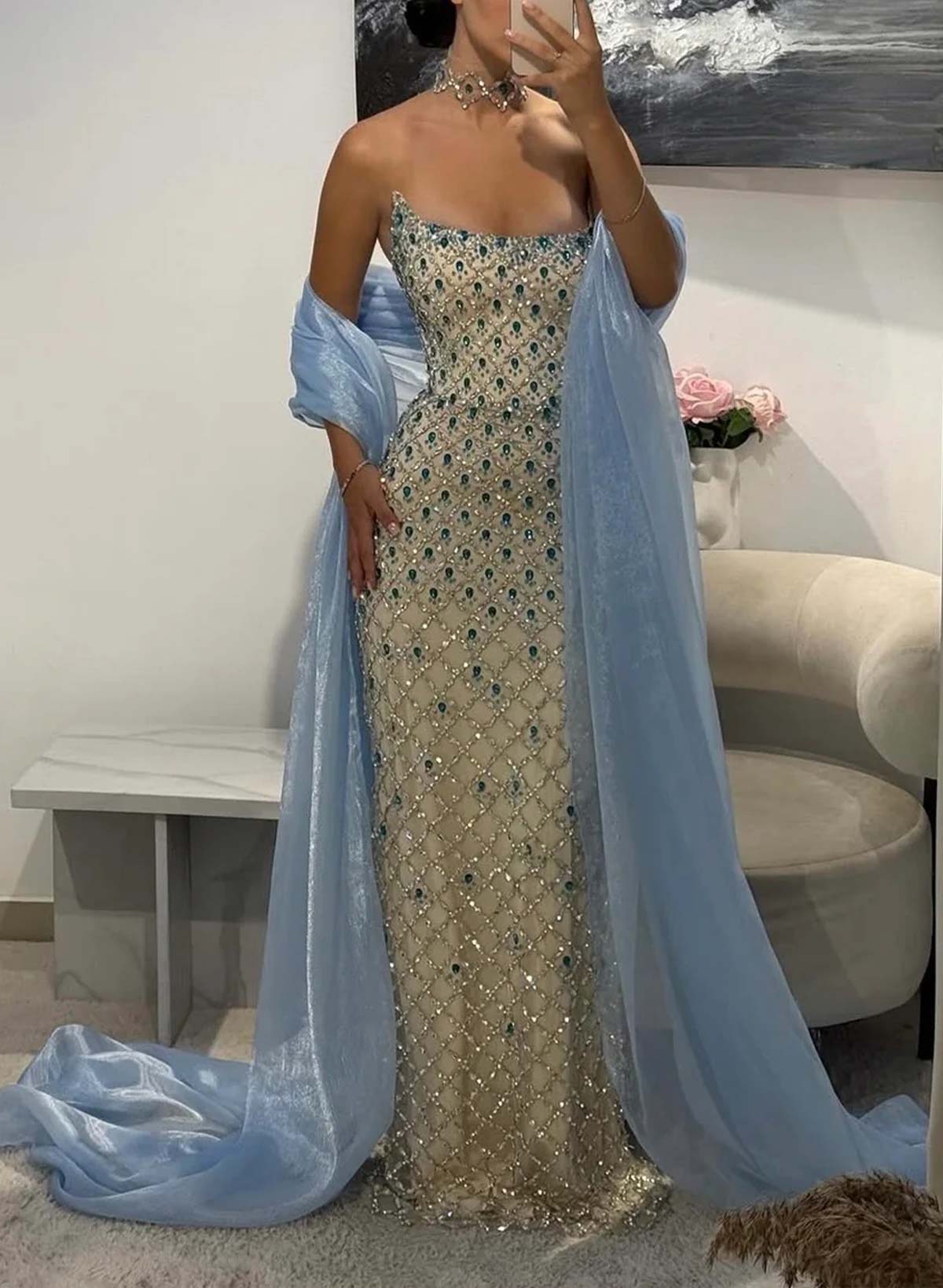 Lace/Elastic Satin(Slight Stretch) Sheath/Column Strapless Sleeveless Floor-Length Evening Dresses With Rhinestone