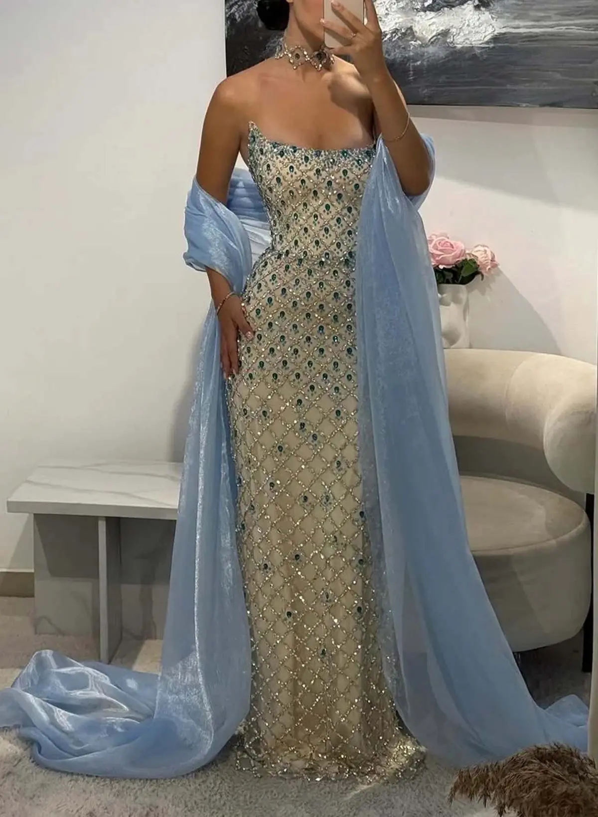 Column Strapless Sleeveless Floor-Length Evening Dresses With Rhinestone $539 #SED12254
