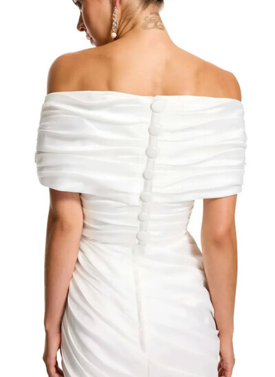 A-Line Off-The-Shoulder Sleeveless Short Mini Satin Taffeta Homecoming Dresses With Pleated