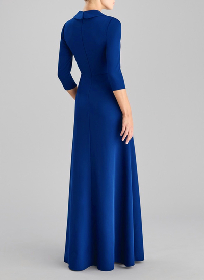 Sheath/Column V-Neck 3/4 Sleeves Floor-Length Elastic Satin Evening Dresses With Beading/High Split