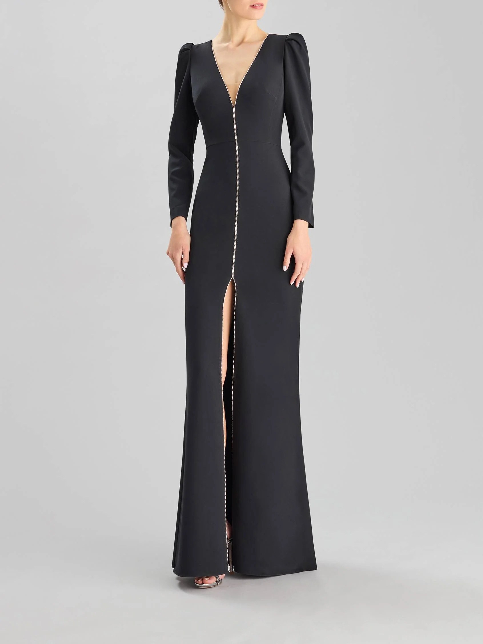 Sheath/Column V-Neck Long Sleeves Floor-Length Elastic Satin Mother Of The Bride Dresses With Rhinestone